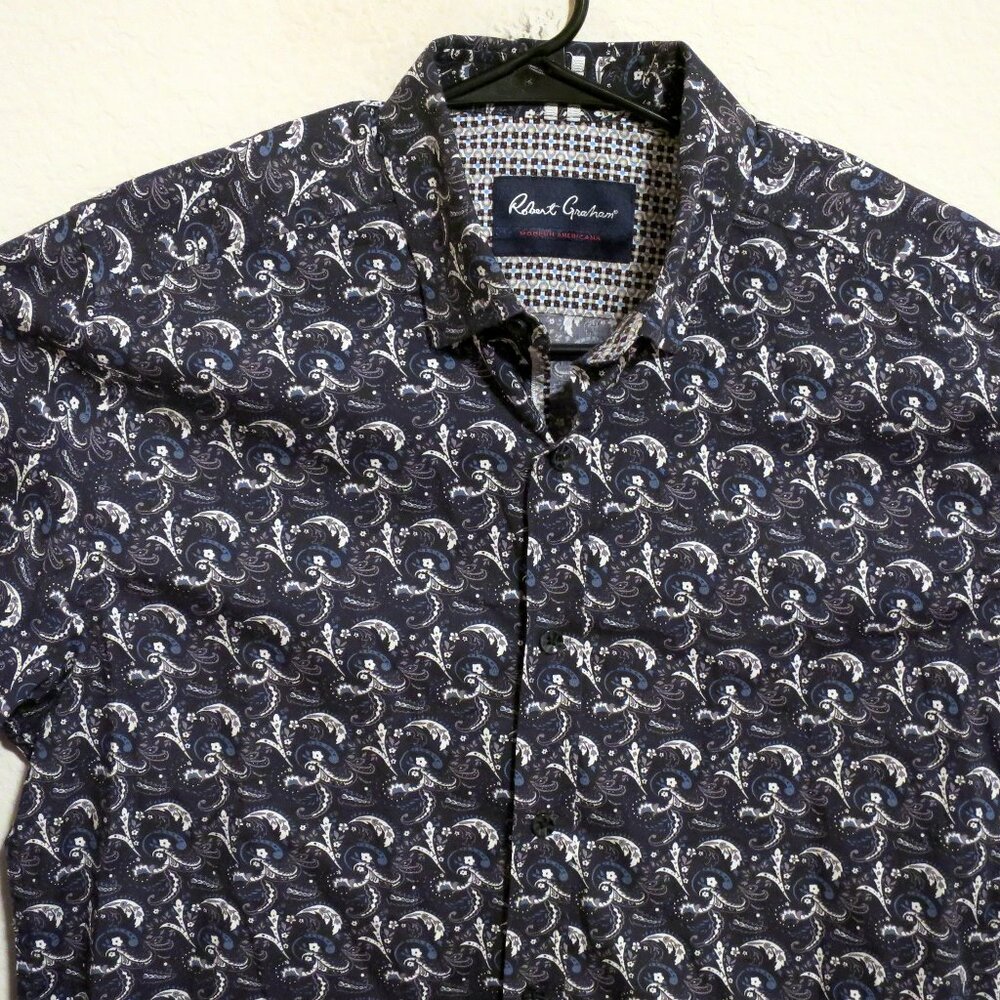 Robert Graham Shirt Mens Medium Long Sleeve Button Black White